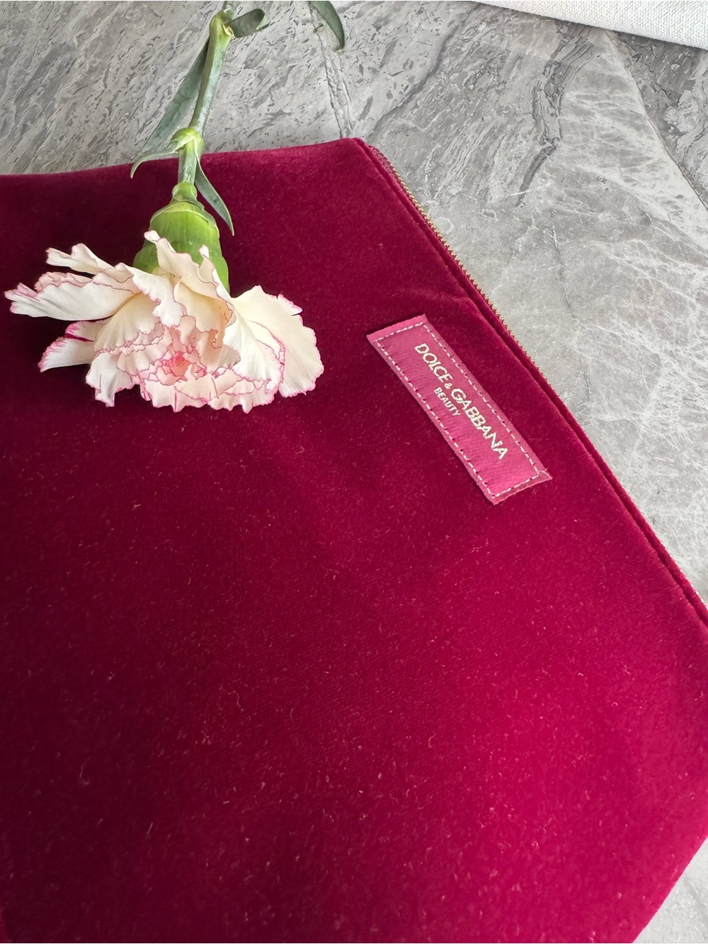 Dolce & Gabbana Burgundy Velvet Cosmetic Pouch with Gold Zipper
